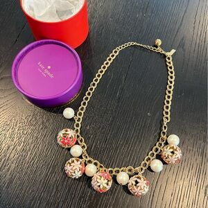 Kate Spade Floral Ball & Pearl Charm Necklace – Statement Piece w/ Gift Box 🌸
